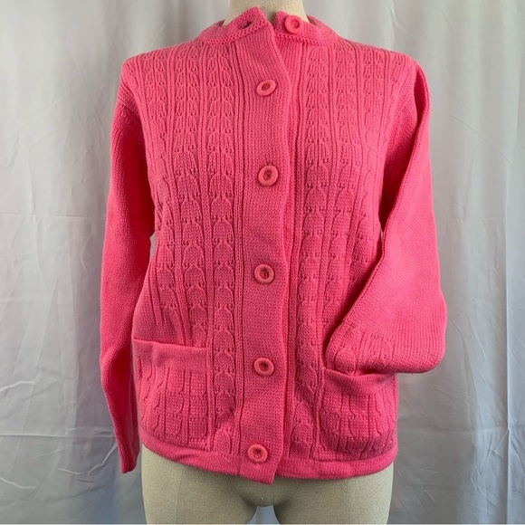 Vintage Hot Pink Knit Cardigan - Picture 3 of 8